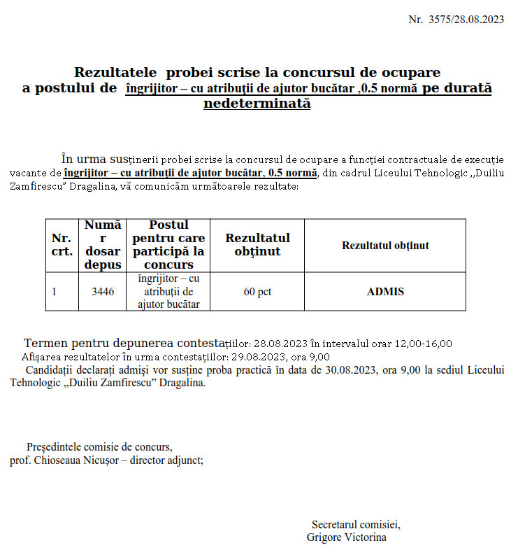 rezultate proba scrisa ingrijitor